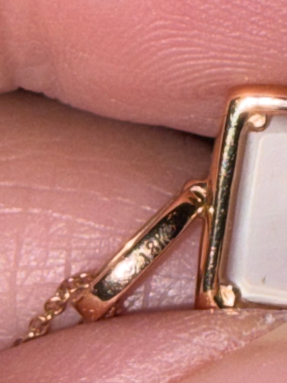 Solid 18K Rose Gold Necklace w Rectangle Faceted Pink Pendant
